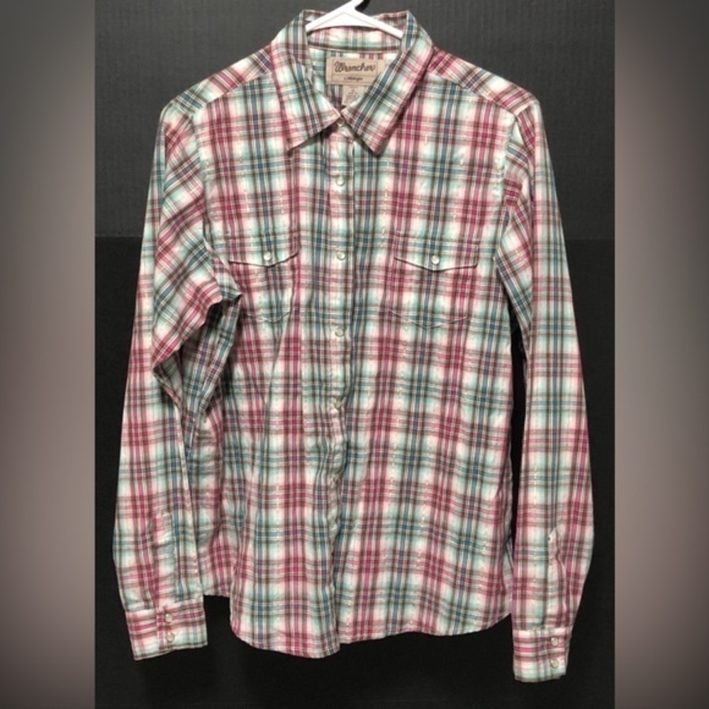 💫Wrangler Wrancher Plaid Pearl Snap Gold Accent Shirt